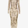 Das lange beige Madaillon-Kleid Das lange beige Madaillon-Kleid