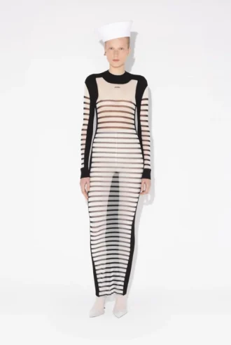 Das lange Mariniare-Kleid aus zwei Materialien Das lange Mariniare-Kleid aus zwei Materialien