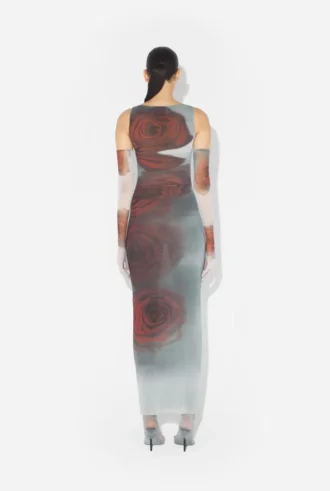 Das lange rote „Blurry Roses“-Kleid Das lange rote „Blurry Roses“-Kleid